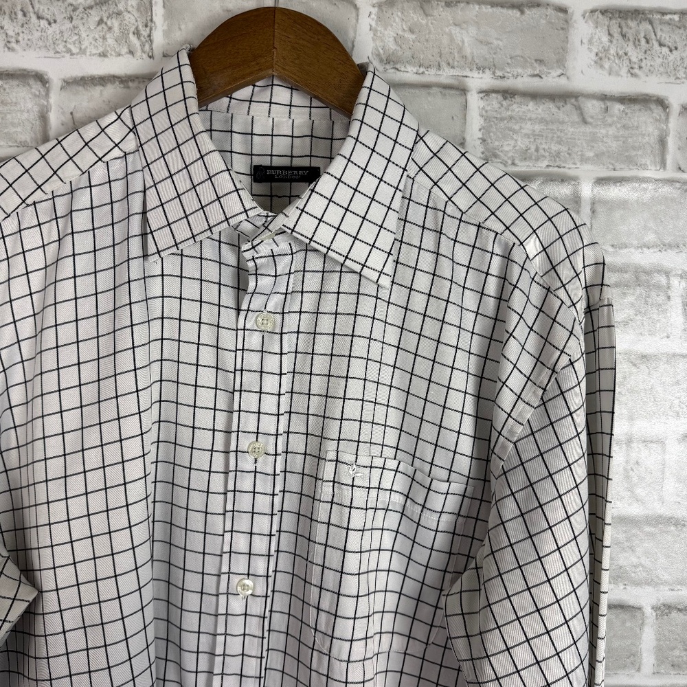 Burberry London Black Windowpane Long Sleeve Button Up Dress Shirt Mens Size 18
